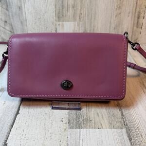Coach Dinky Special Edition Plum-Primrose Leather Turnlock Crossbody Kiss Lock